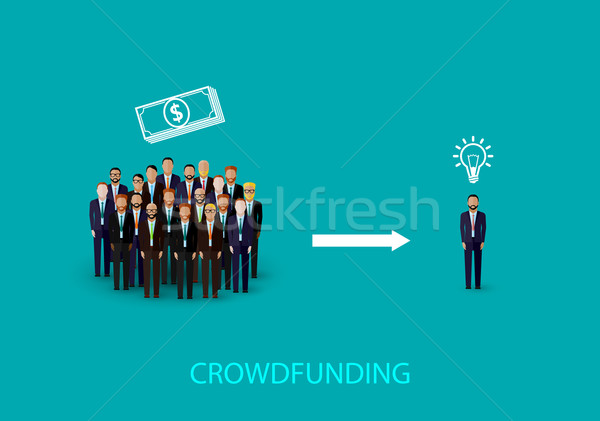 vector flat illustration of an infographic crowdfunding concept. a group of business men wearing sui Stock photo © maximmmmum