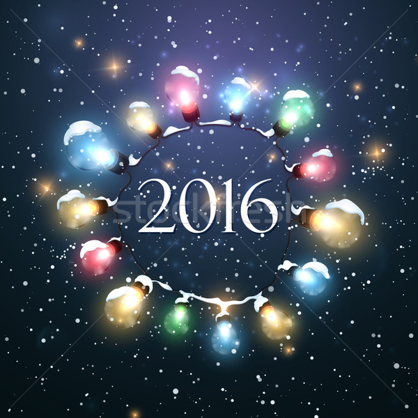 Happy New 2016 Year. Christmas Lights. Stock photo © maximmmmum