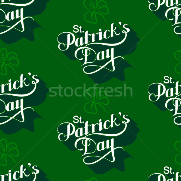 vector seamless pattern with handwritten Saint Patricks Day label and shamrock leaf. holiday letteri Stock photo © maximmmmum