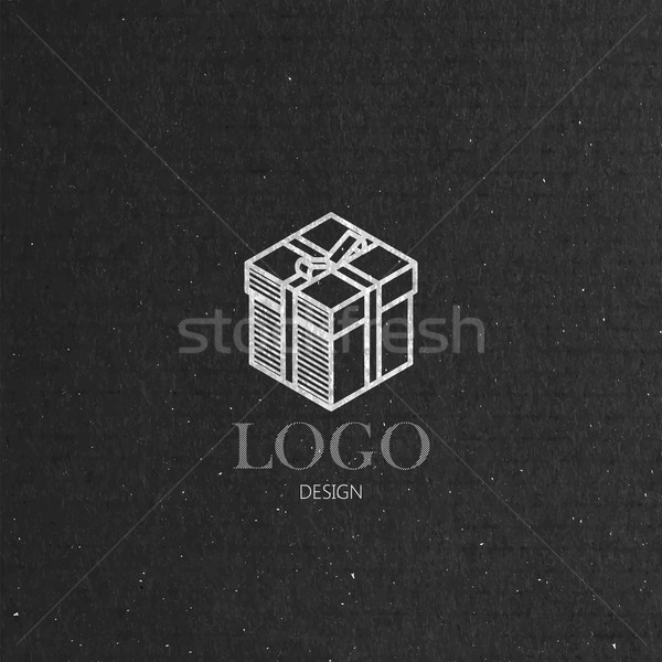 vector illustration with isometric gift box on cardboard  texture. Logo design  Stock photo © maximmmmum