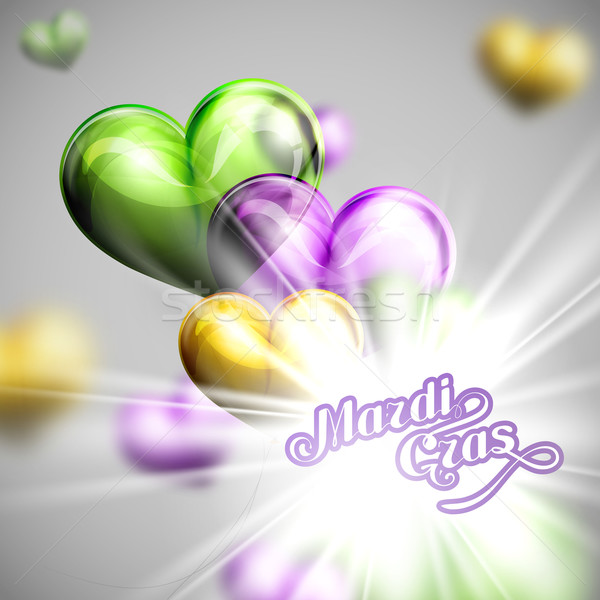 vector illustration of Mardi Gras or Shrove Tuesday lettering label on the flying balloon hearts bac Stock photo © maximmmmum