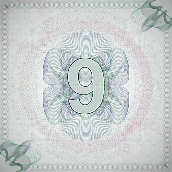 vector illustration of number 9 (nine) in guilloche ornate style. monetary banknote background Stock photo © maximmmmum