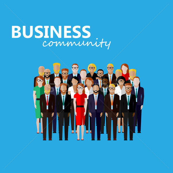 Stock photo: vector flat  illustration of business or politics community. a large group of well- dresses men and 
