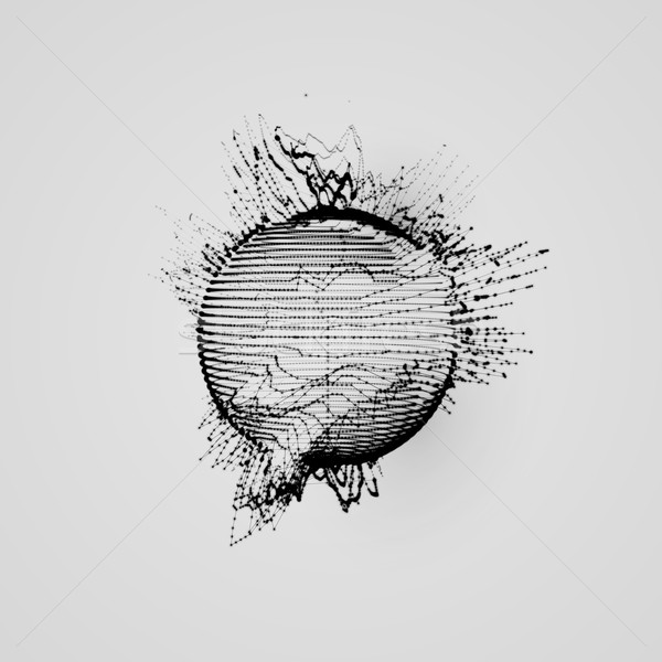 3D shape of particles array, wireframe and splashes Stock photo © maximmmmum