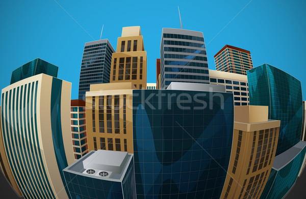 Illustrazione fisheye lenti cityscape view città Foto d'archivio © maximmmmum