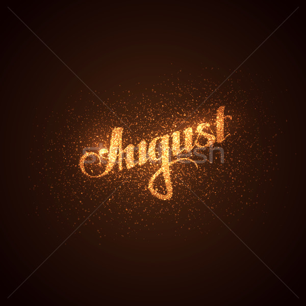 Stock photo:  August label with glowing golden sparkles.