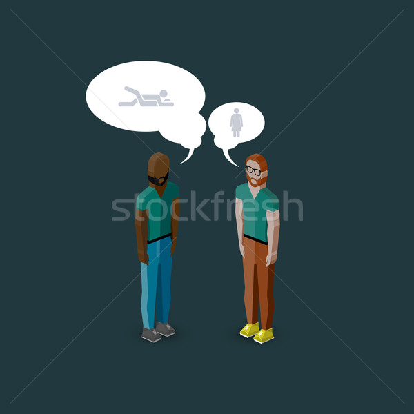 vector 3d isometric cartoon illustration of men or guys characters. infographic or advertising templ Stock photo © maximmmmum