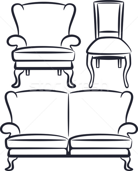 Ingesteld vintage meubels hout home stoel Stockfoto © maximmmmum