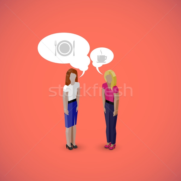 vector 3d isometric cartoon illustration of women or girls characters. business infographic or adver Stock photo © maximmmmum