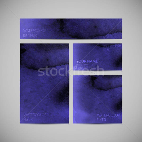 set of vector visual corporate identity with indigo paint waterc Stock photo © maximmmmum