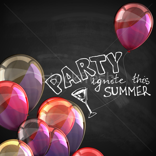 ignite this summer party. holiday illustration with flying multicolored balloons and blackboard text Stock photo © maximmmmum