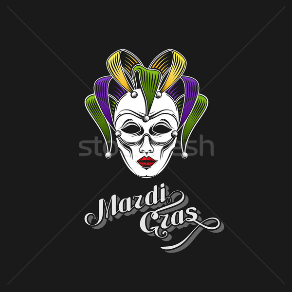 vector illustration of engraving Mardi Gras or Shrove Tuesday carnival mask emblem and ornate letter Stock photo © maximmmmum