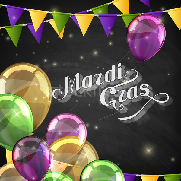 vector typographical illustration of ornate chalk words Mardi Gras on the blackboard texture with mu Stock photo © maximmmmum