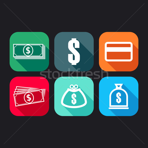 flat icons for web and mobile applications with money signs (flat design with long shadows)  Stock photo © maximmmmum