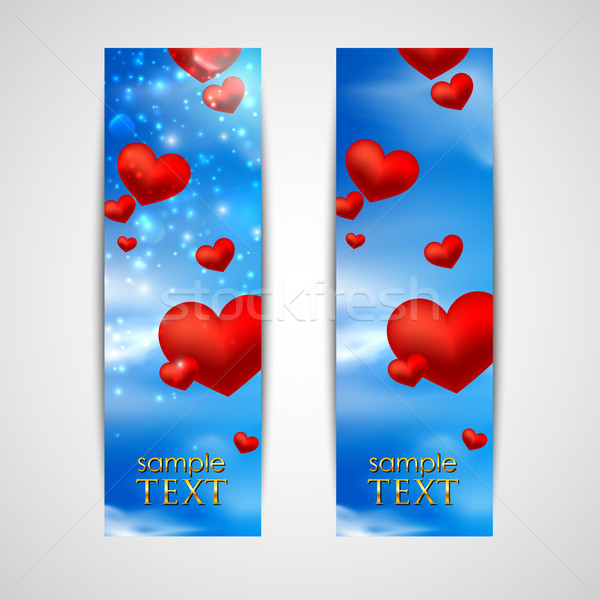 Gelukkig valentijnsdag banners Rood harten hemel Stockfoto © maximmmmum
