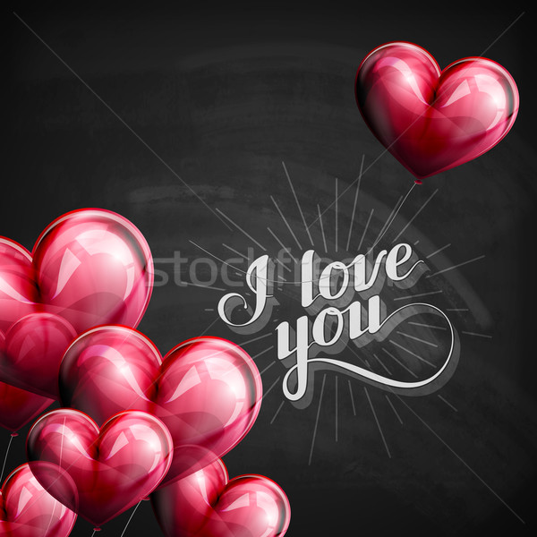 vector chalk typographic illustration of handwritten I love you retro label. lettering composition o Stock photo © maximmmmum