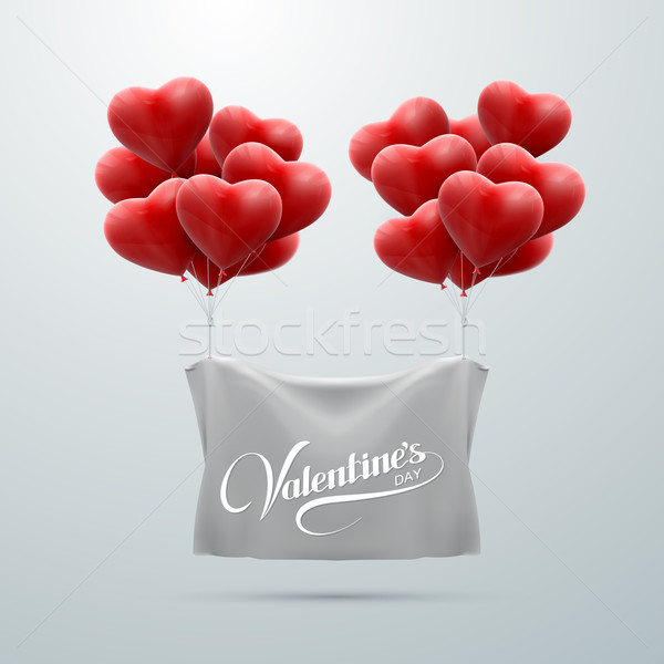 white textile banner with heart balloons Stock photo © maximmmmum