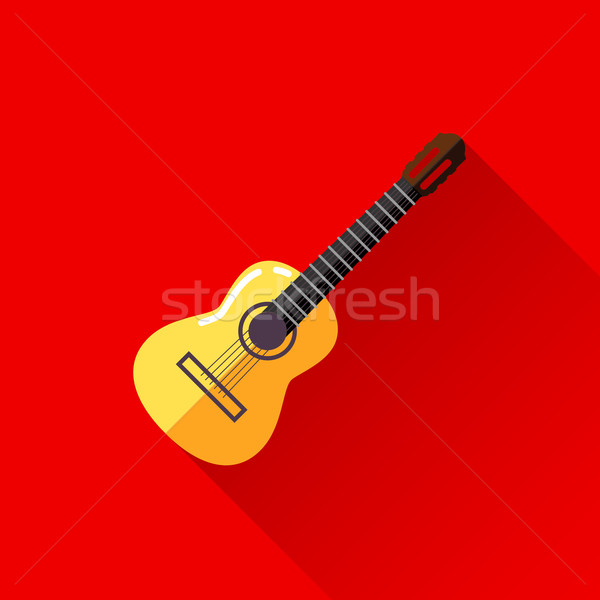 vector illustration with guitar in flat style design with long shadow. music vector illustration Stock photo © maximmmmum