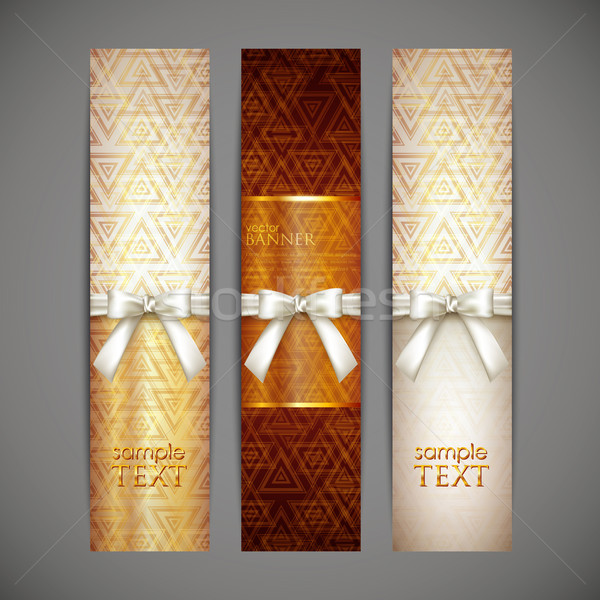set of golden banners with white bows and ribbons  Stock photo © maximmmmum