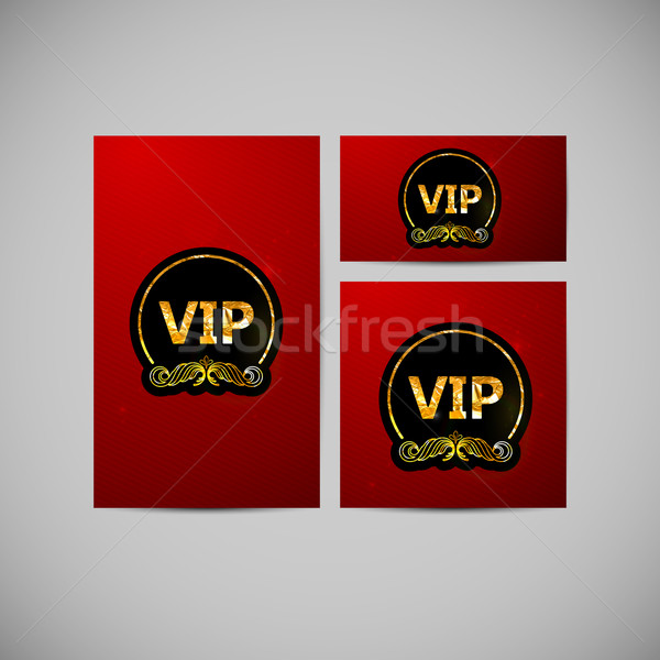 Stock photo: vector set of VIP cards with golden foil ornate emblem, striped 