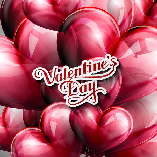 vector typographic illustration of handwritten St. Valentines Day retro label on the red flying ball Stock photo © maximmmmum