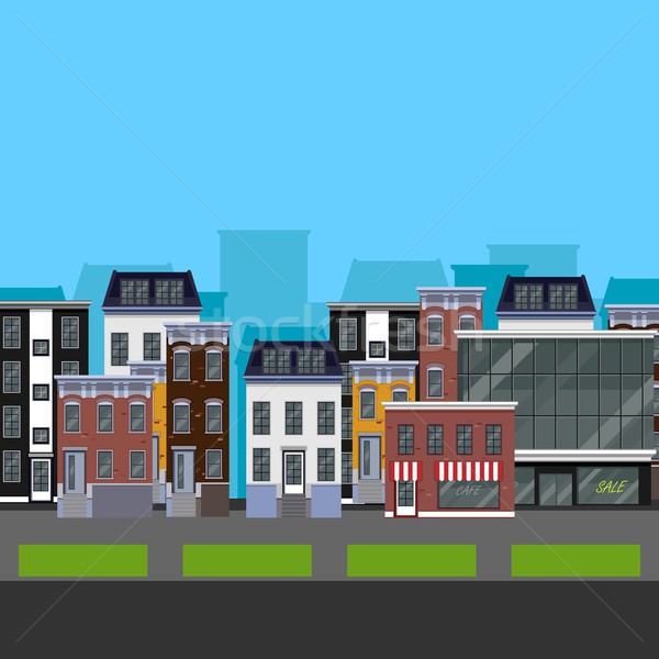 Flat design urban landscape. illustration of a street with different buildings Stock photo © maximmmmum