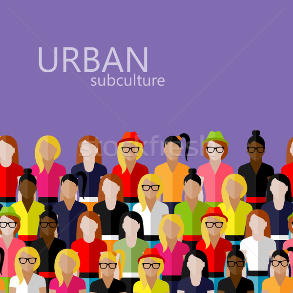 vector flat  illustration of female community with a large group of girls and women. urban subcultur Stock photo © maximmmmum
