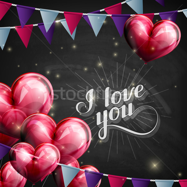 vector chalk typographic illustration of handwritten I love you retro label. lettering composition o Stock photo © maximmmmum