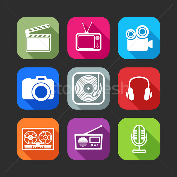 Stock photo: flat icons for web and mobile applications with creative industry items(flat design with long shadow