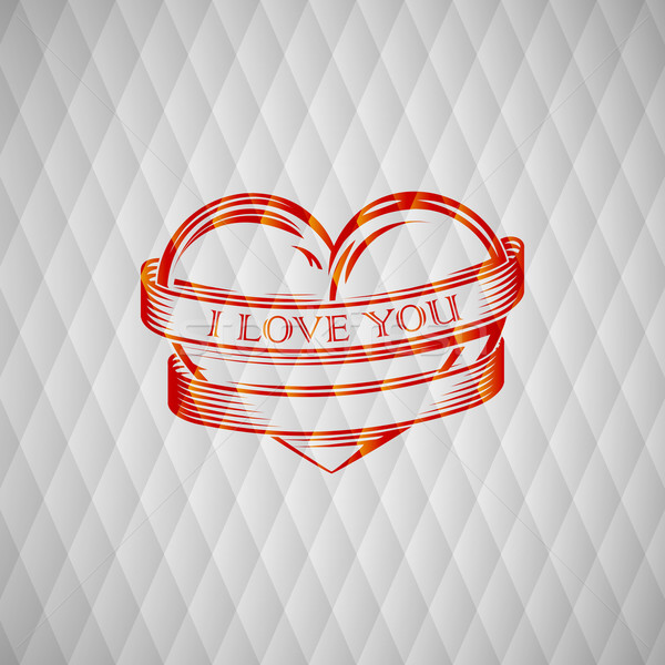 vector illustration with engraving red heart and ribbon. I love you. Happy Valentines Day Stock photo © maximmmmum