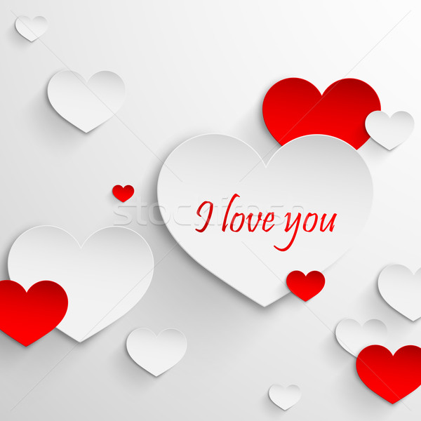 I Love You Abstract Holiday Background With Paper Hearts