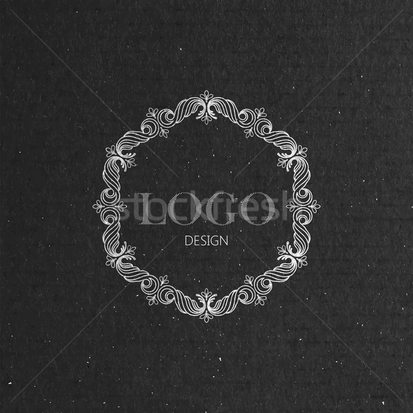 vector illustration with floral frame on cardboard texture. graceful line art logo design element Stock photo © maximmmmum