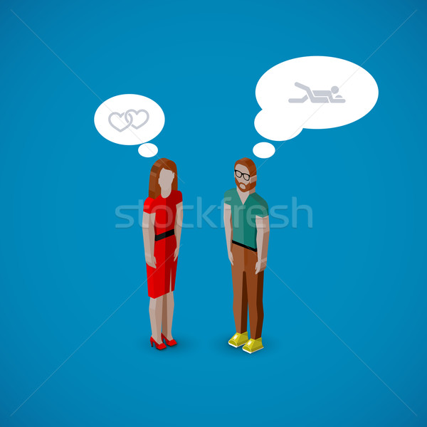 vector 3d isometric cartoon illustration of man and woman characters. infographic or advertising tem Stock photo © maximmmmum