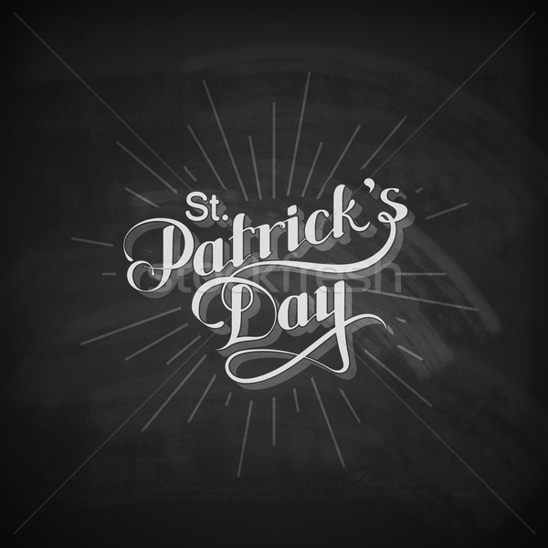 Stock photo: vector chalk typographical illustration of handwritten Saint Patricks Day label with light rays on t