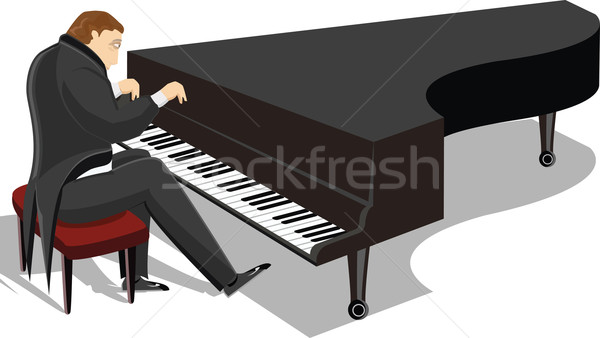 Foto stock: Piano · hombre · ilustración · jugando · música · mano