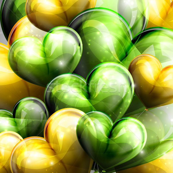 vector holiday illustration of flying green and yellow balloon balloon hearts. Valentines Day or wed Stock photo © maximmmmum