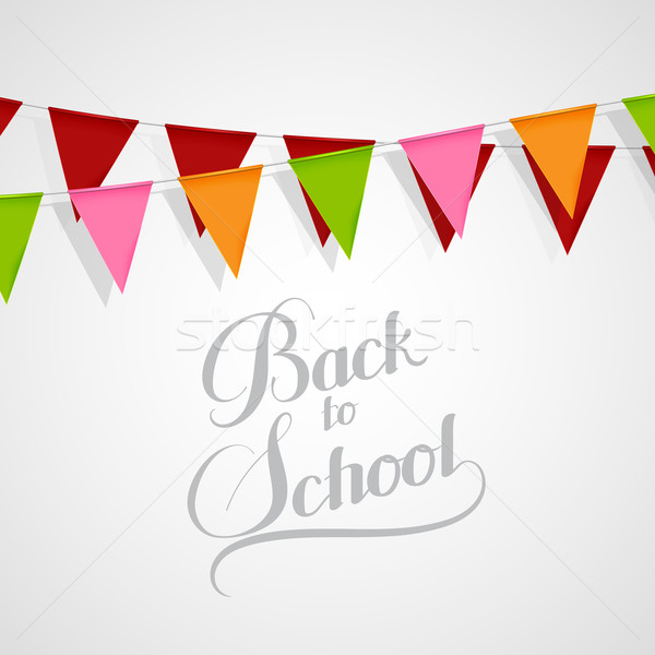 illustration of Back To School retro label and bunting flags. Stock photo © maximmmmum