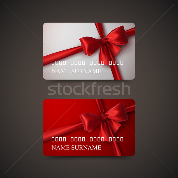 Gift Cards With Red Bow And Ribbon. Stock photo © maximmmmum