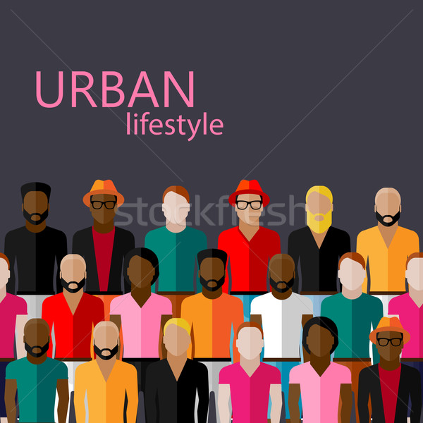 vector flat  illustration of male community with a large group of guys and men. urban lifestyle conc Stock photo © maximmmmum