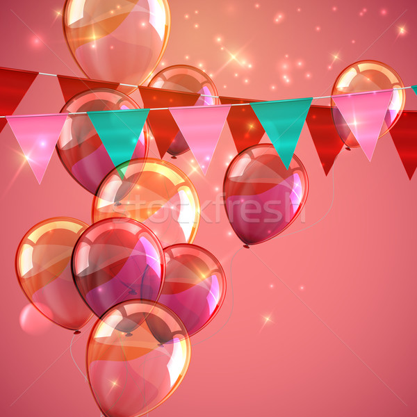  illustration of bunting flags, flying balloons and sparkles Stock photo © maximmmmum