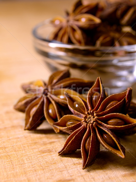 Stock photo: Star Anise in the Glass Bowl on Wooden Table