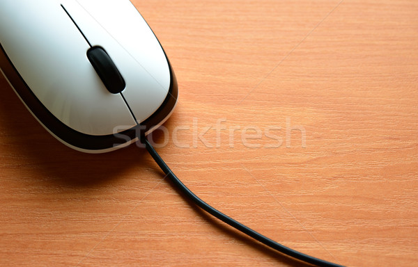 White Wired Computer Mouse on a Wooden Table Stock photo © maxpro