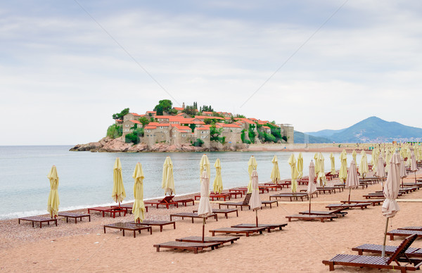 Luxury Sand Beach near Island and Resort Sveti Stefan, Montenegro. Balkans, Adriatic sea, Europe. Stock photo © maxpro