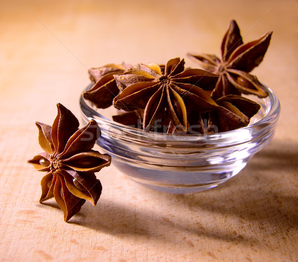 Stock photo: Star Anise in the Glass Bowl on Wooden Table
