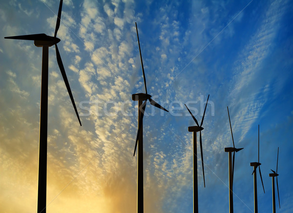 Wind Generator Sonnenuntergang grünen erneuerbare Energien Landschaft Stock foto © maxpro