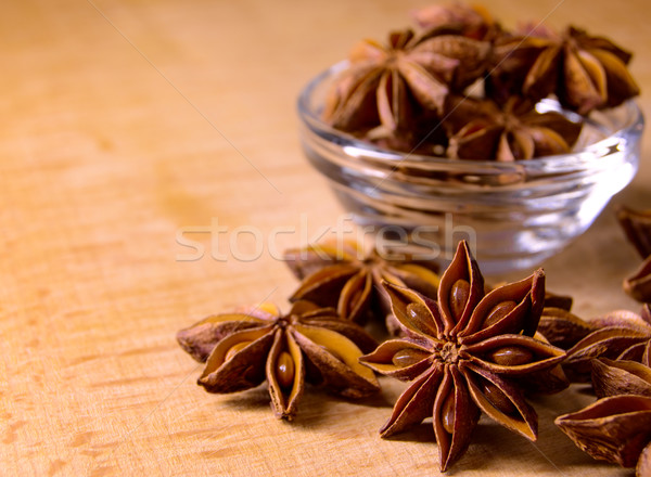 Stock photo: Star Anise in the Glass Bowl on Wooden Table