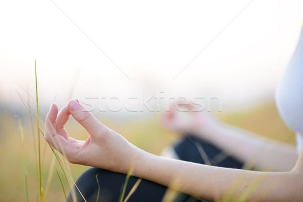 Kobieta jogi łące młoda kobieta aktywny życia Zdjęcia stock © maxpro