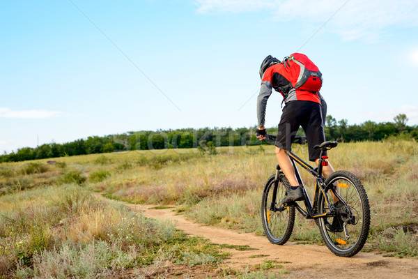 Stock fotó: Kerékpáros · lovaglás · bicikli · gyönyörű · tavasz · hegy