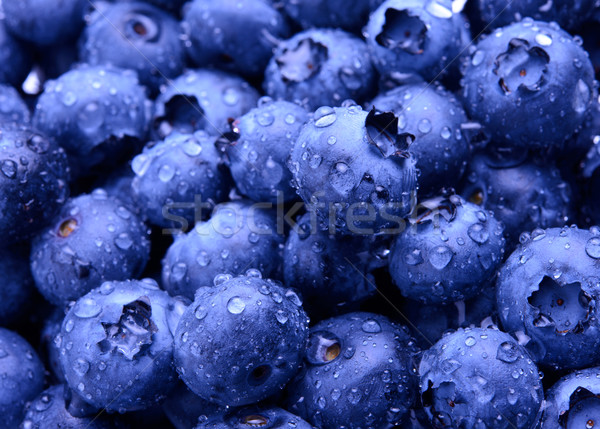 Stock foto: Frischen · voll · süß · Heidelbeeren · bedeckt · Wassertropfen