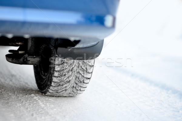 Close-up Image of Winter Car Tire on Snowy Road. Drive Safe Concept. Stock photo © maxpro